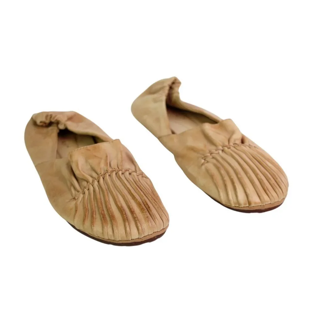 Chocolat Blu TAN BROWN REAL LEATHER FLAT ROUND TOE BALLET SLIP ON SHOES Sz 9.5